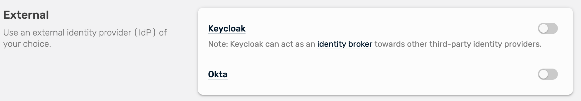 Overview picture of external IdPs in the dashboard IdP-Form