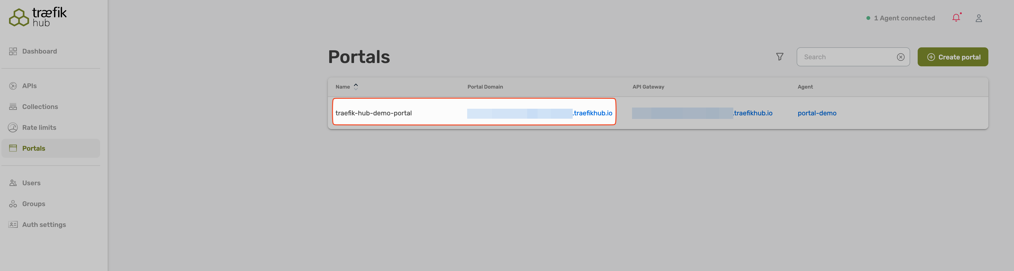 Overview of API Portals in the Traefik Hub dashboard Select the Portal to connect to in the dashboard.