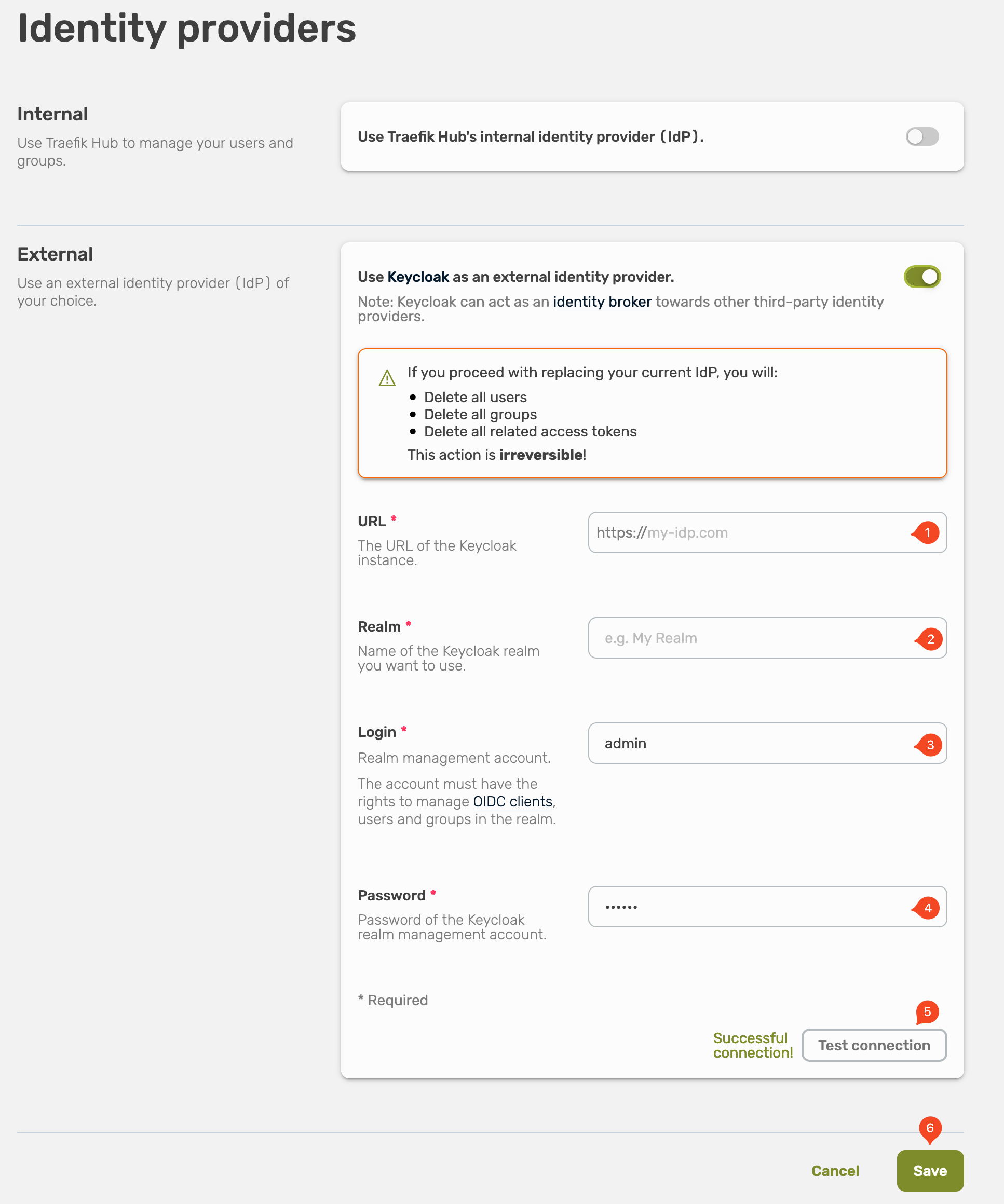 Dialog box about the Keycloak configuration