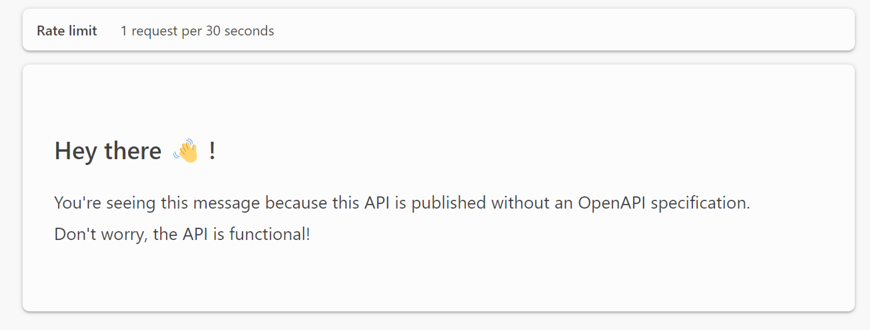Picture showing a info message if no OAS is used No OAS spec required