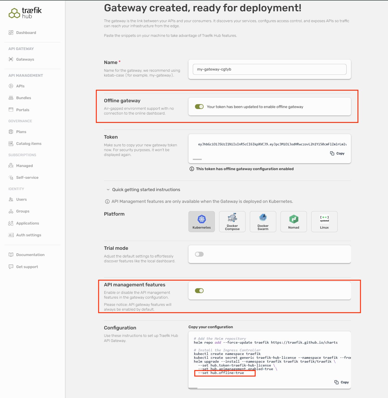 Gateway Creation with Offline Mode and APIM