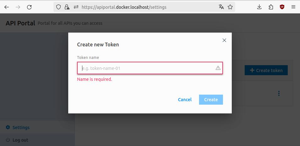 API Portal Create Token