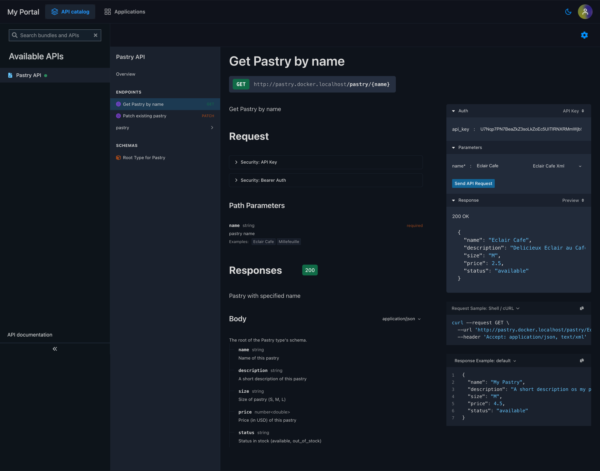 API OAS page in API portal
