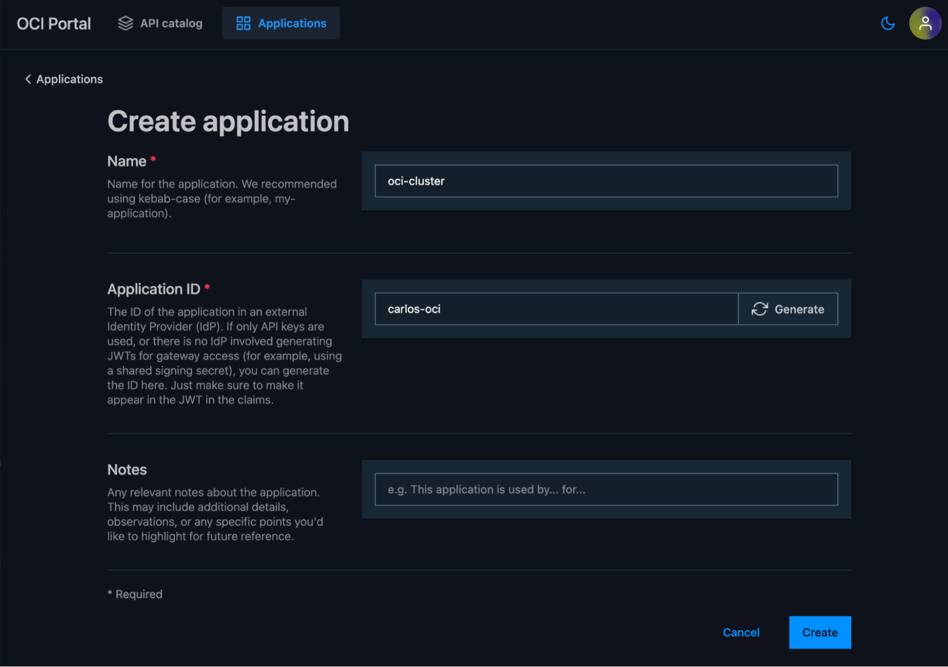 Application Creation Form