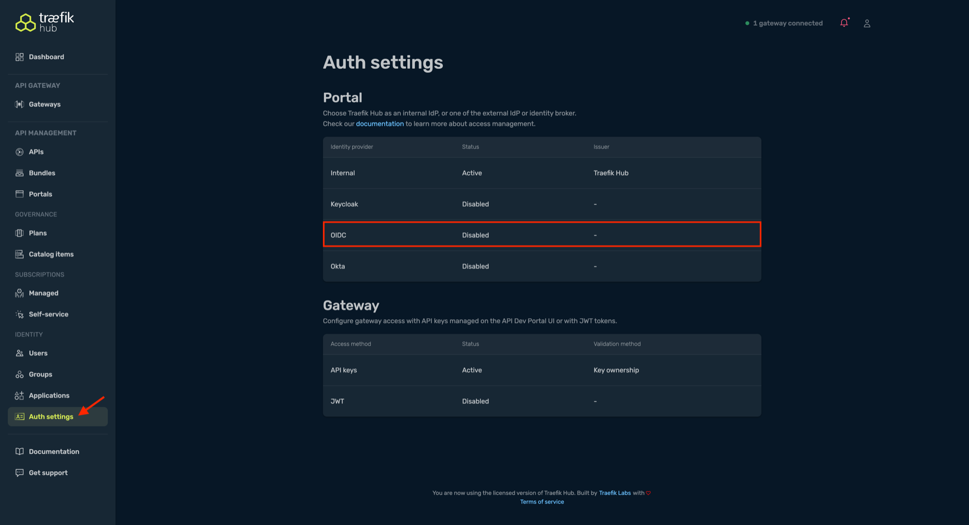 Auth settings – choose OIDC