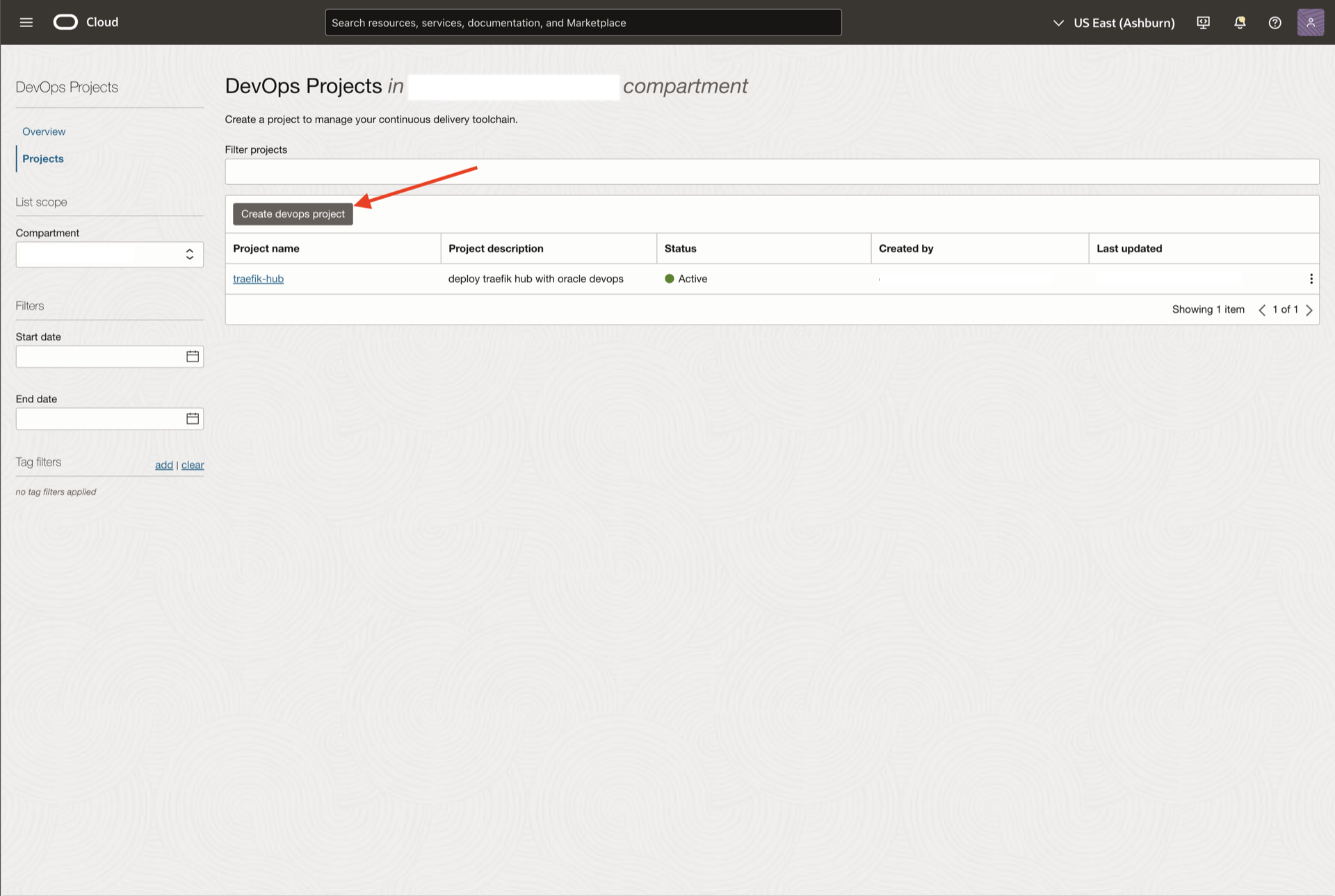 Create New DevOps Project Menu