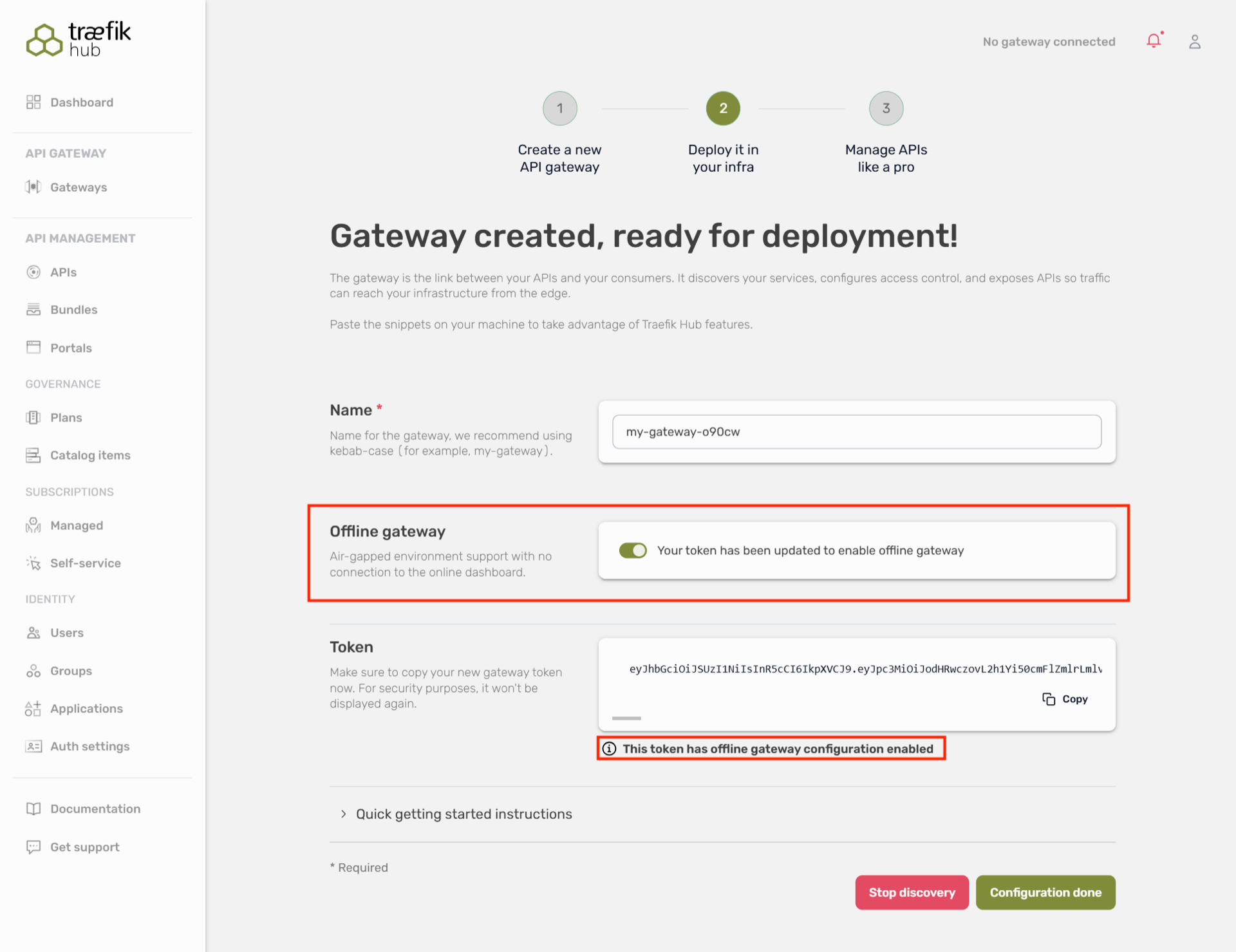 Gateway Creation with Offline Mode