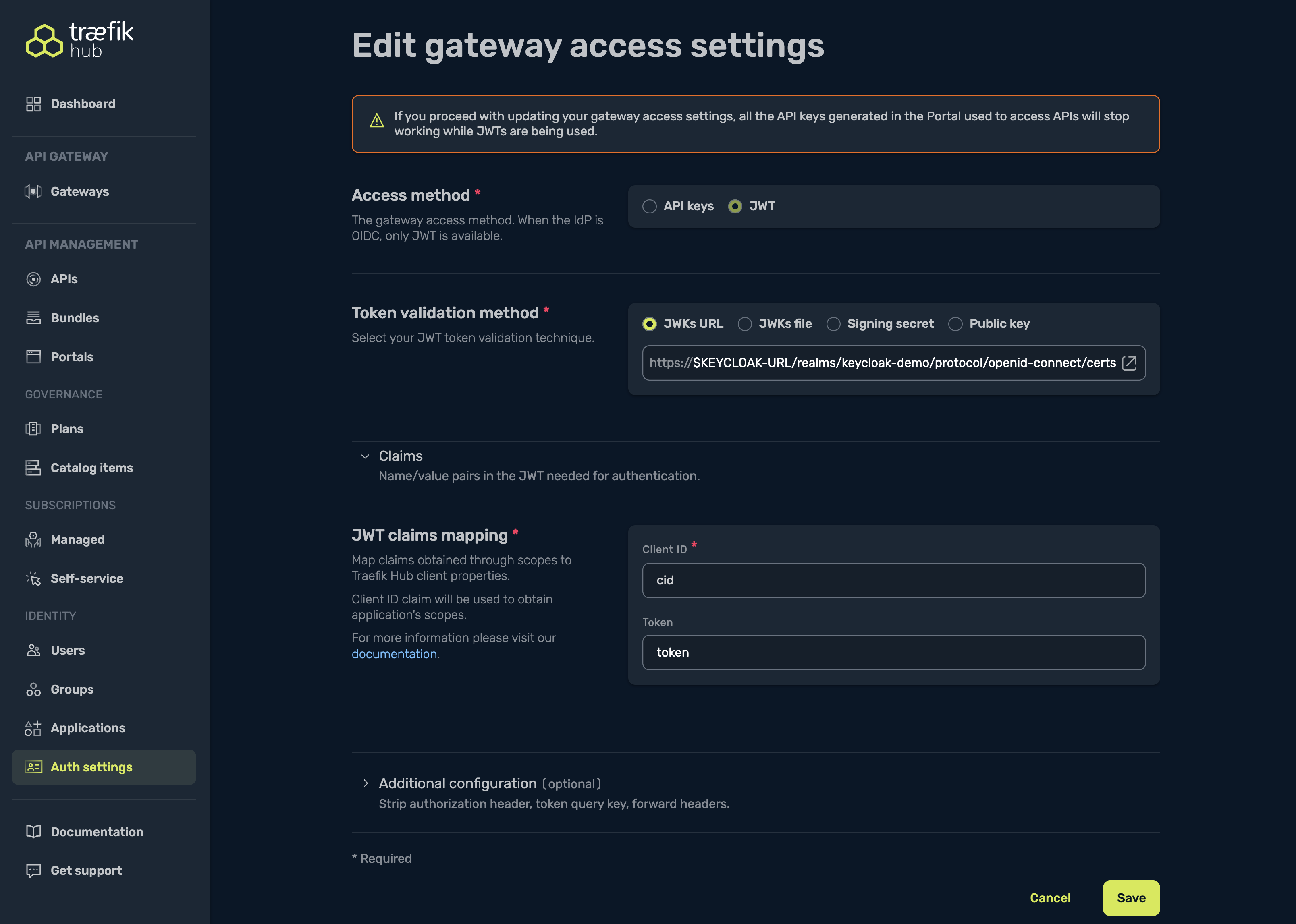 Keycloak JWT configuration.