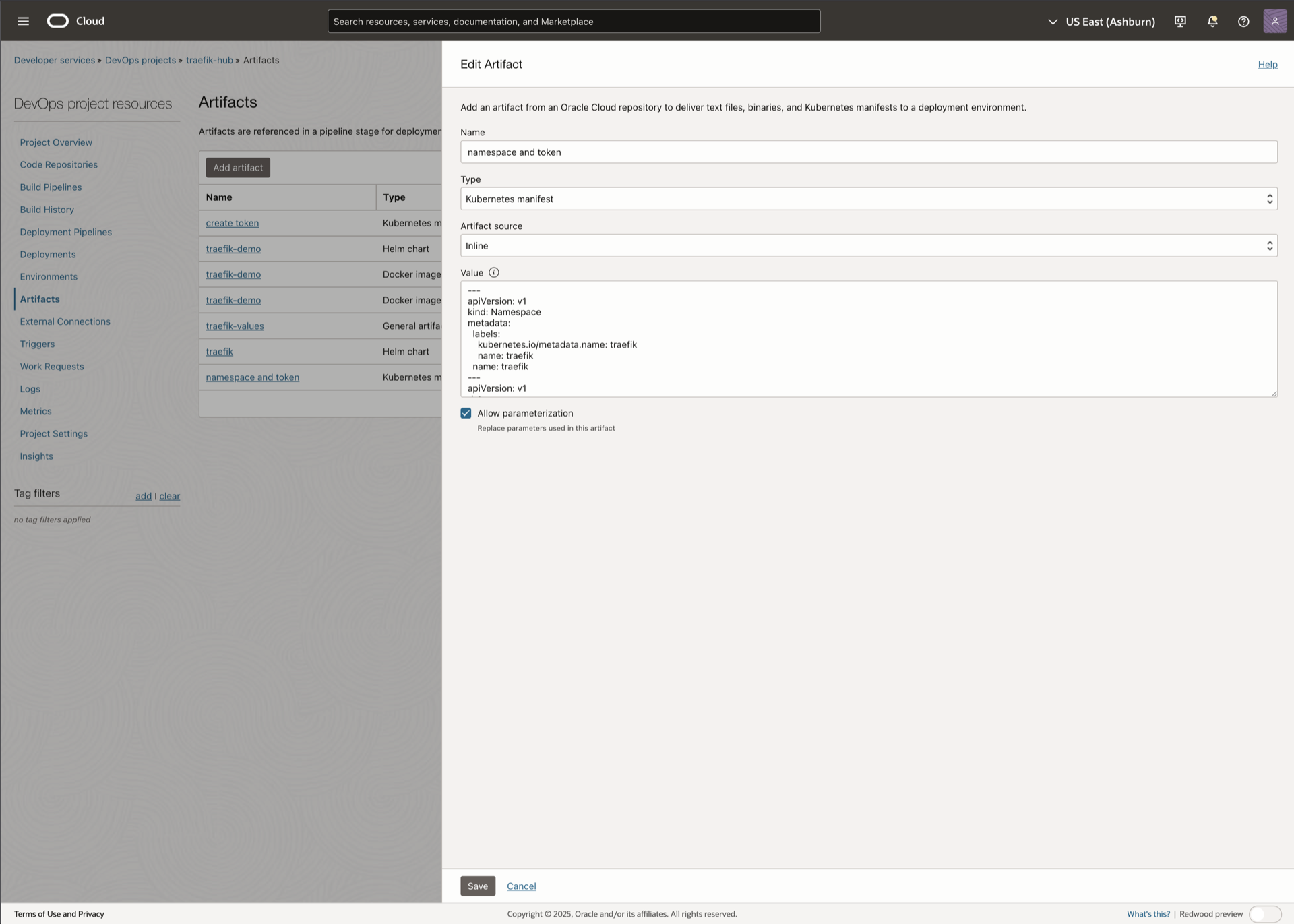 Namespace and token artifact form