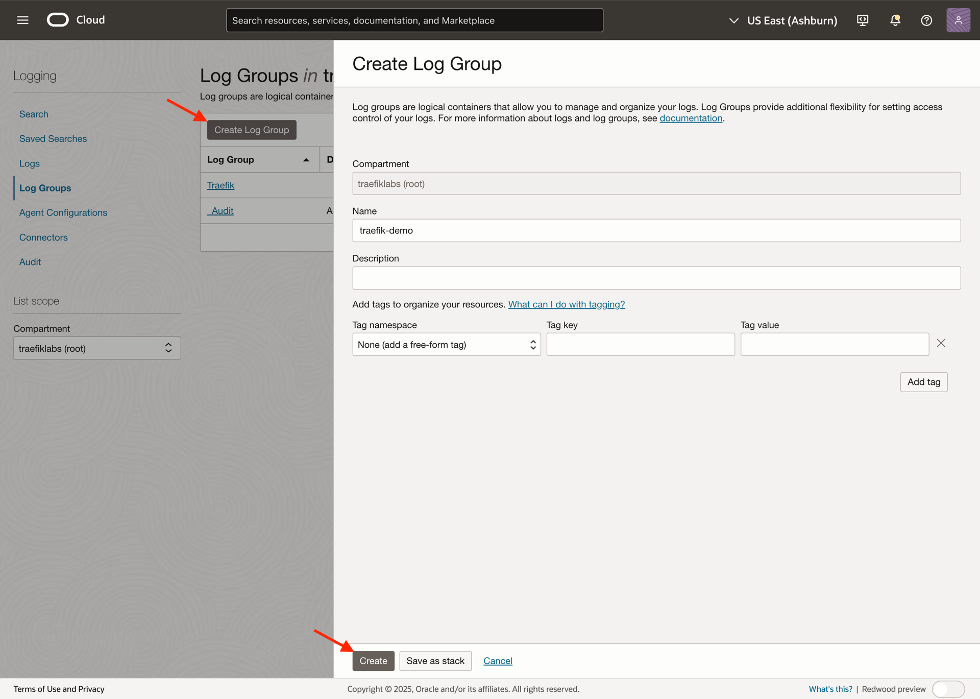 OCI - Create Log Group