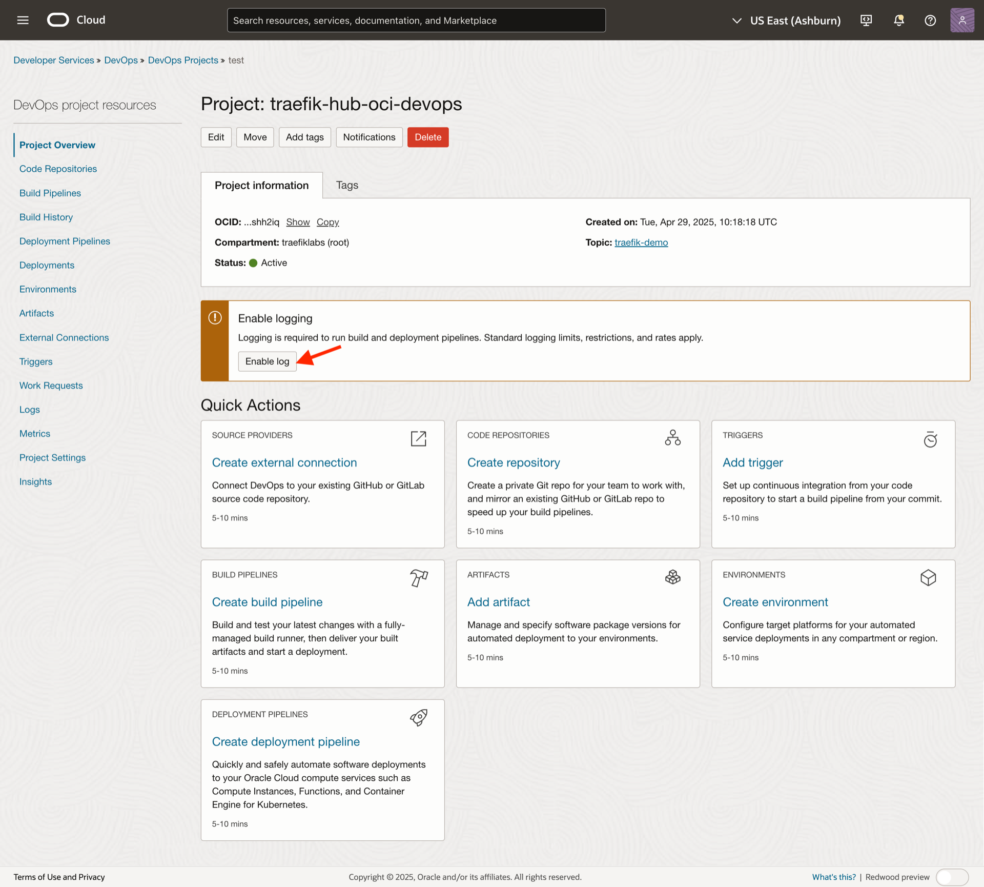 OCI Devops - Enable Logging