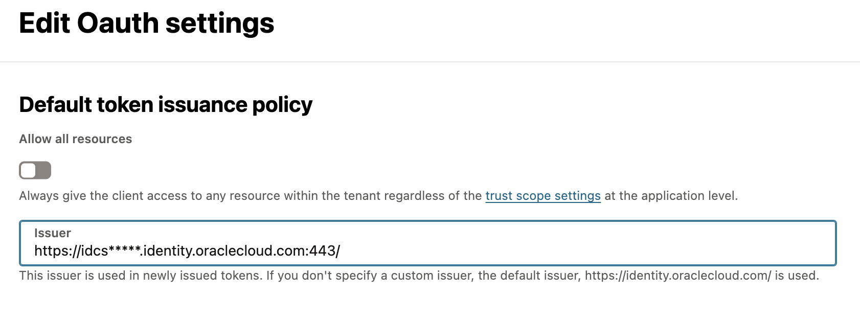 Oracle IAM - Oauth settings