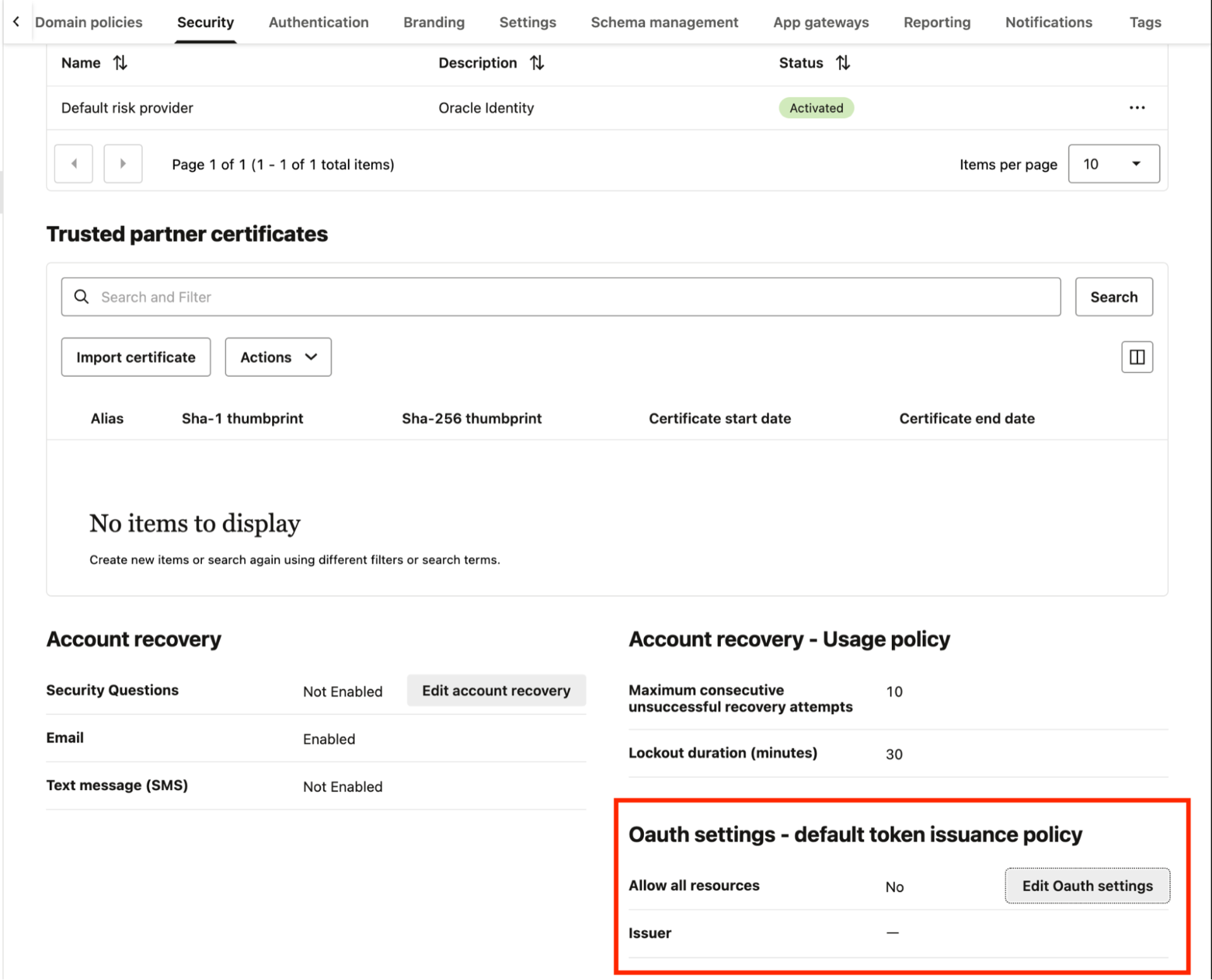 Oracle IAM - Oauth settings