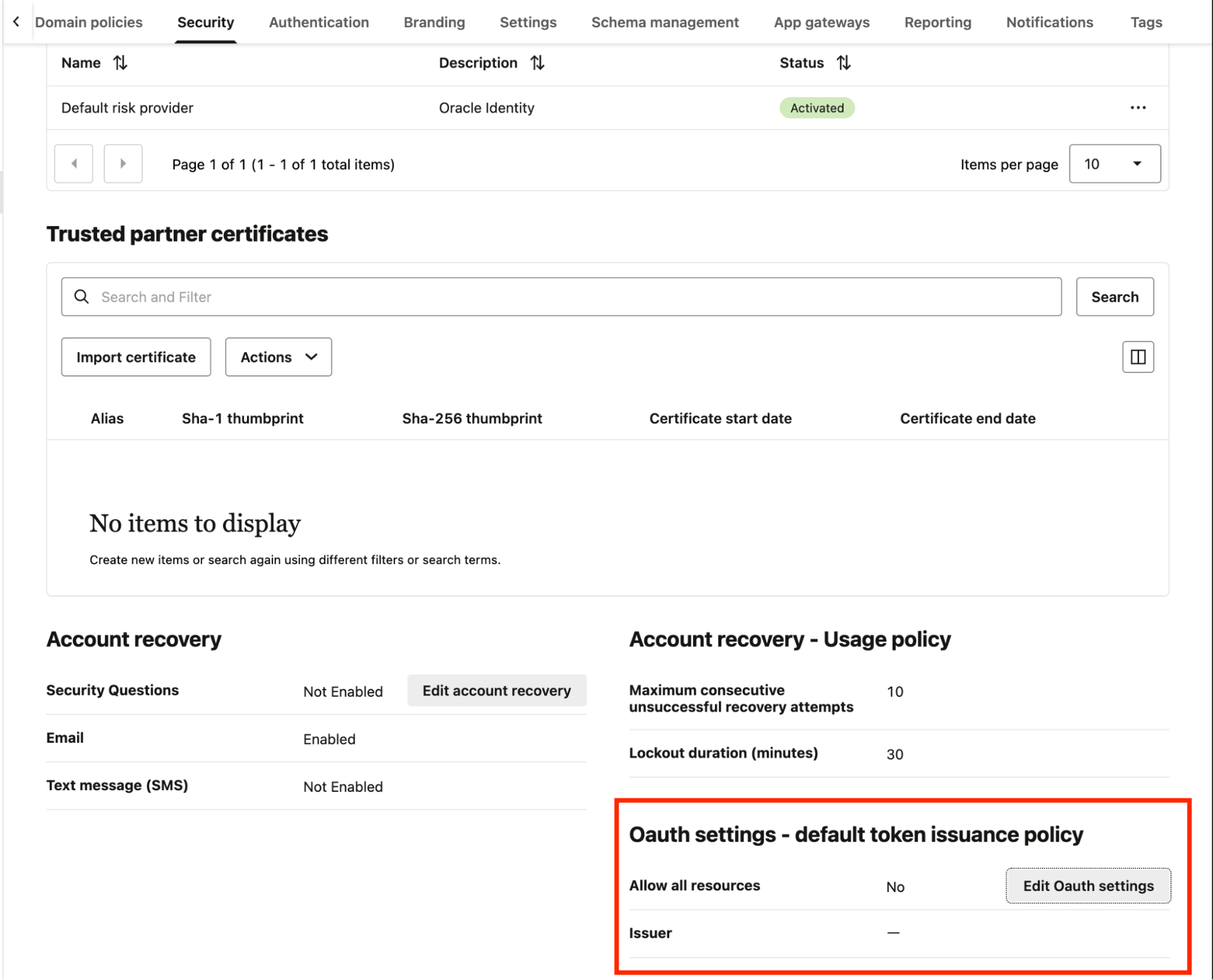 Oracle IAM - Oauth settings