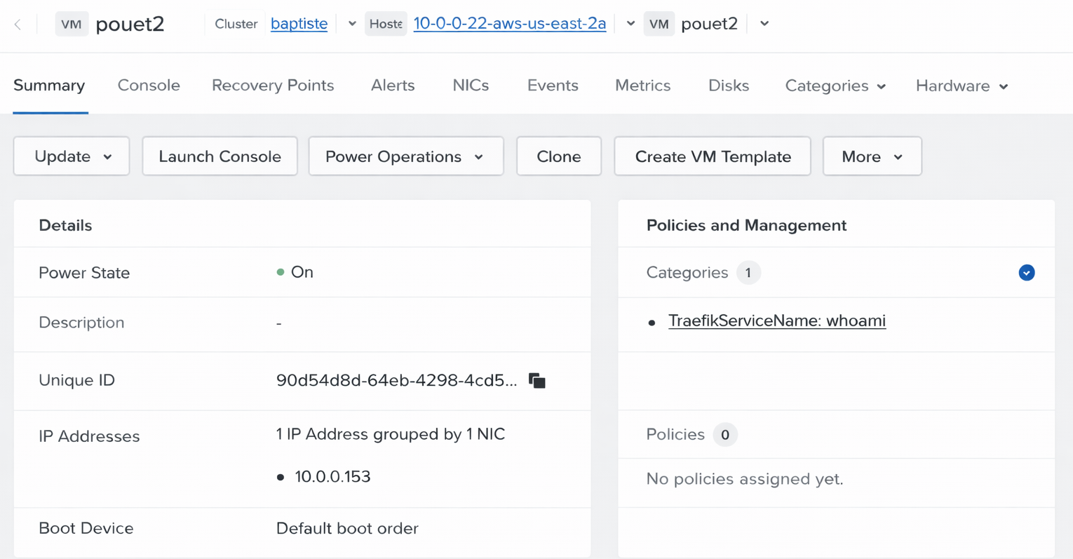 Prism Central VM category assignment interface showing multiple categories assigned to a VM