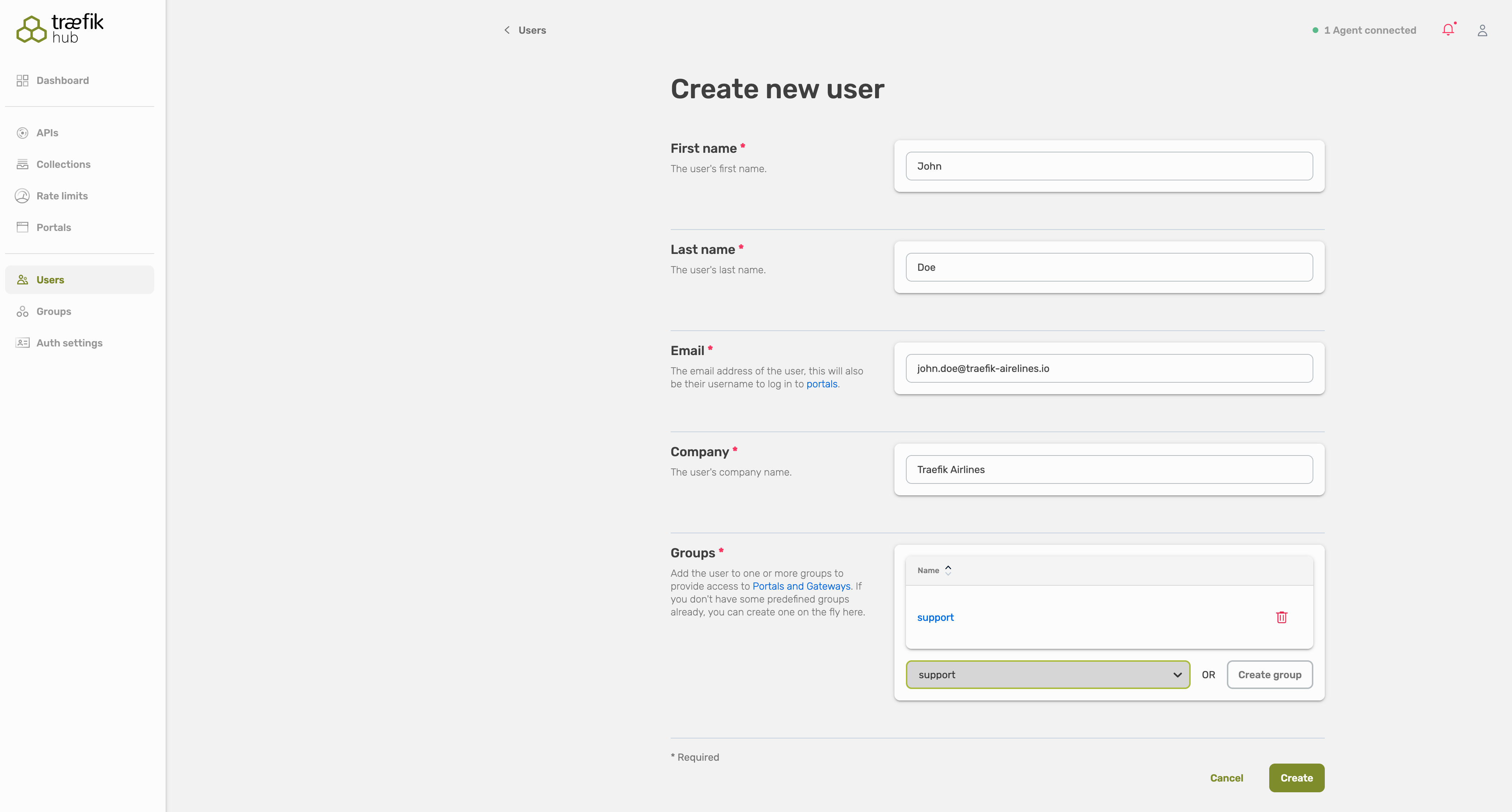 Filling in the user creation form.
