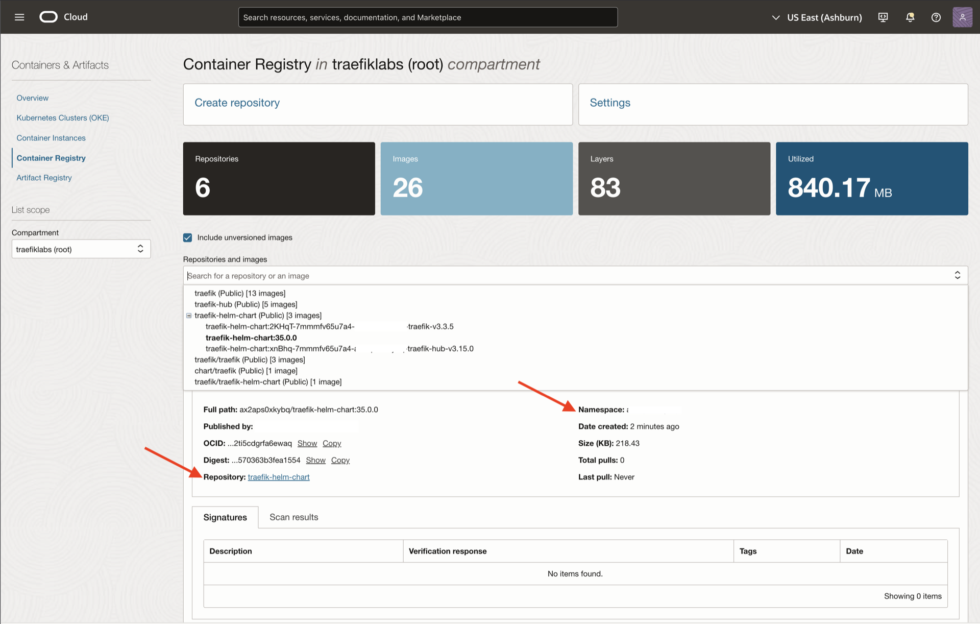Repo Name &amp; Tenancy Namespace