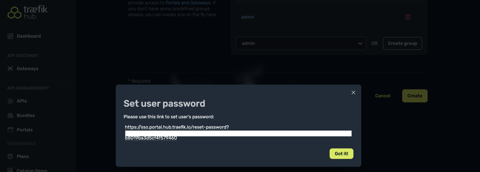 Create user admin