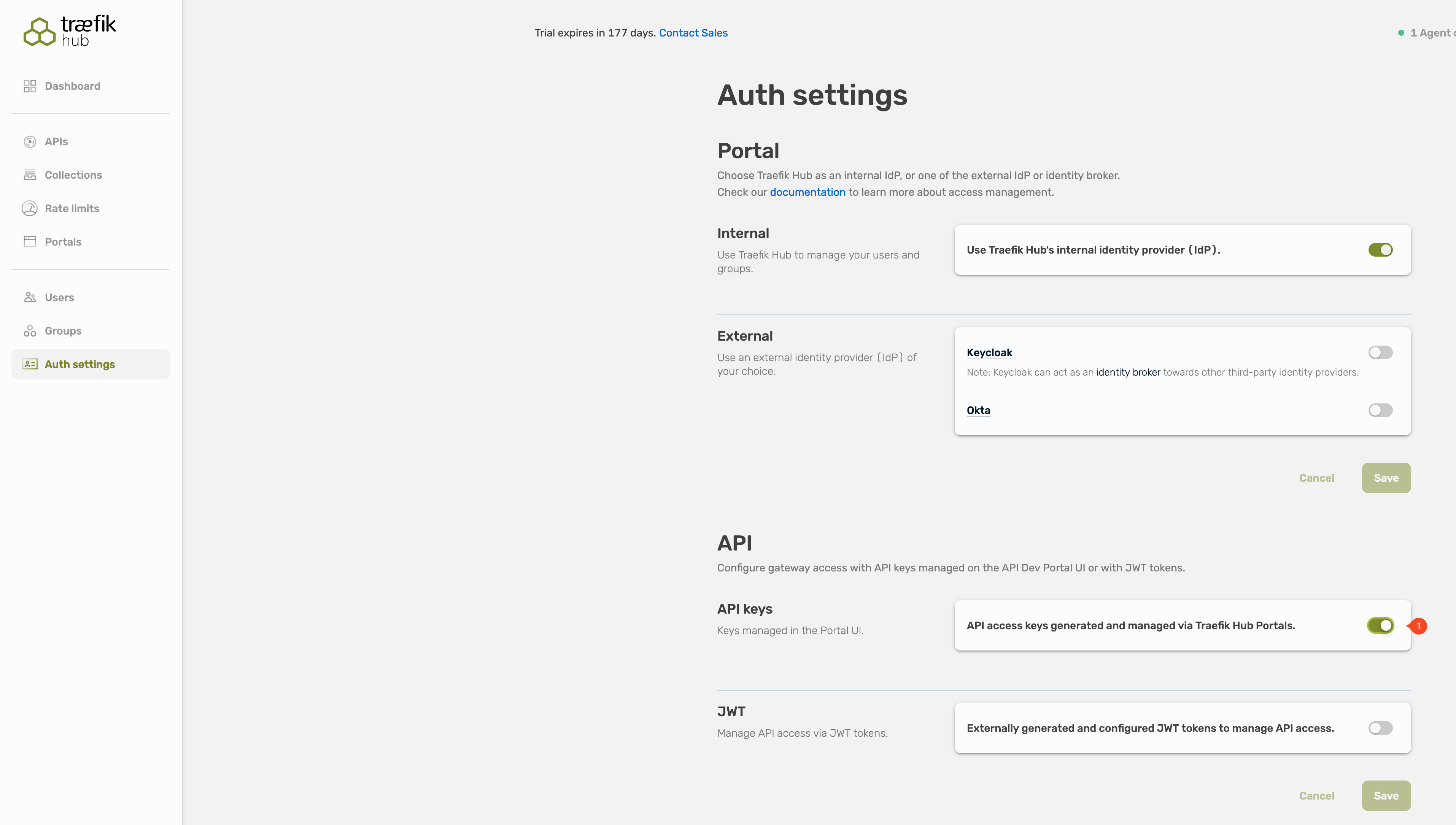 Select API Key authentication.