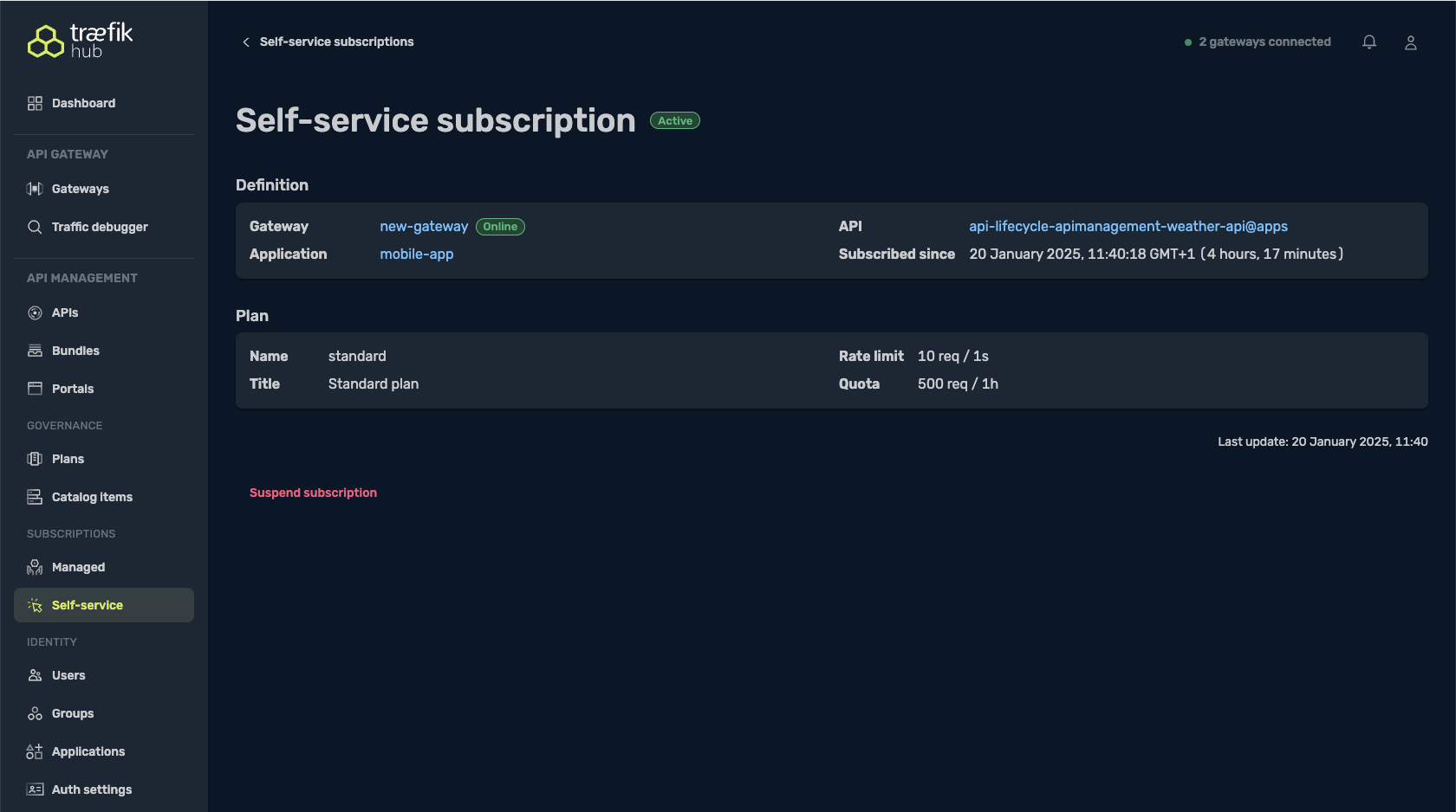 API portal with subscrption