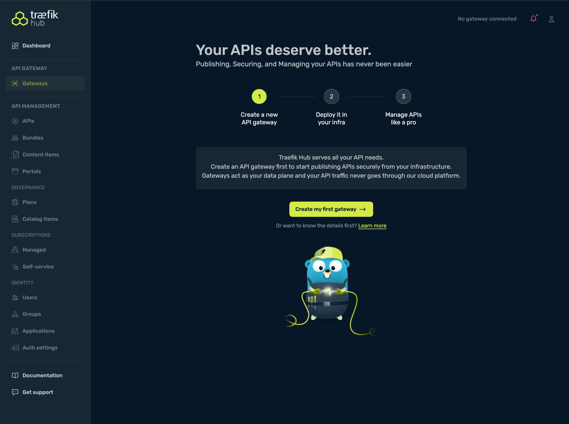 Traefik Hub dashboard welcome screen