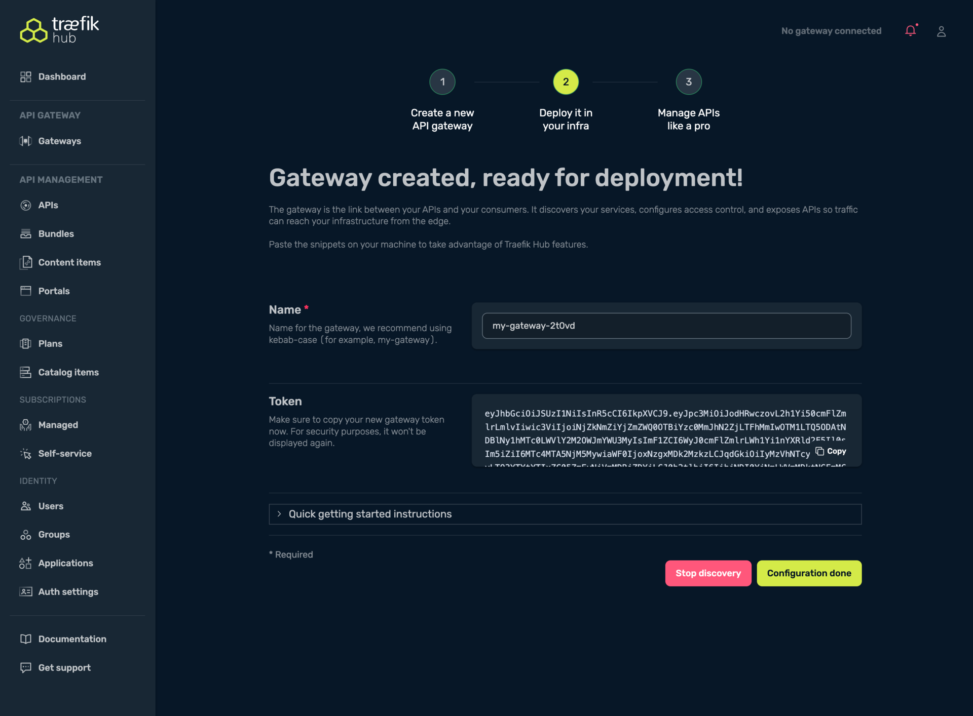 New gateway creation form in Traefik Hub