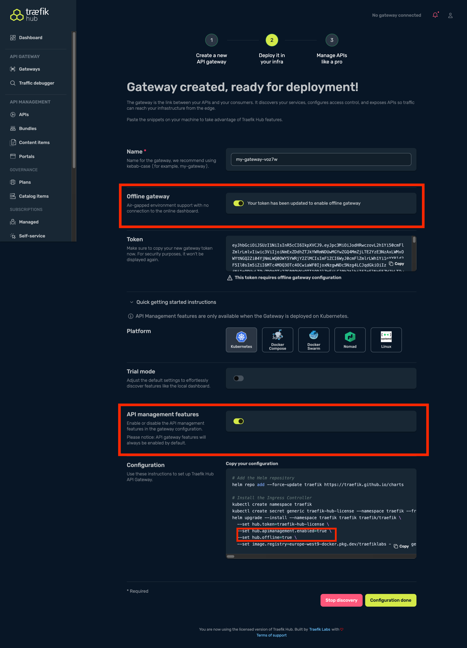 Gateway creation with offline mode and APIM