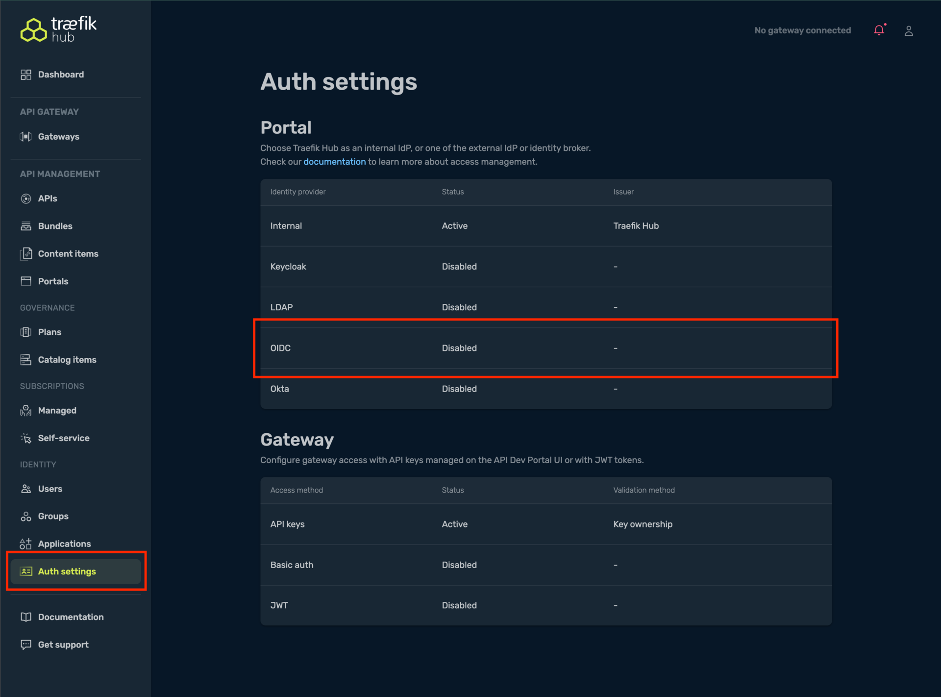 Auth settings - select OIDC