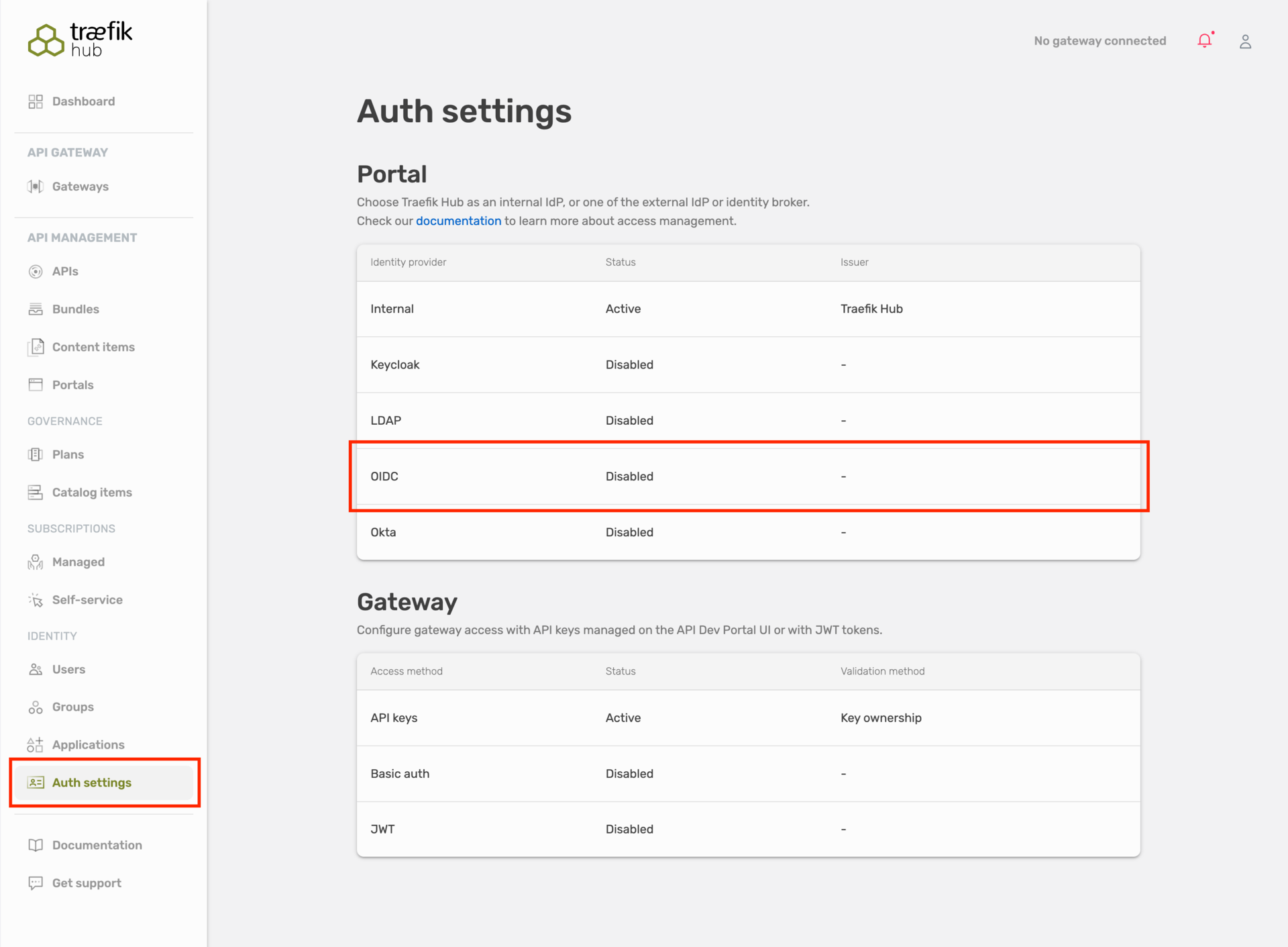 Auth settings - select OIDC