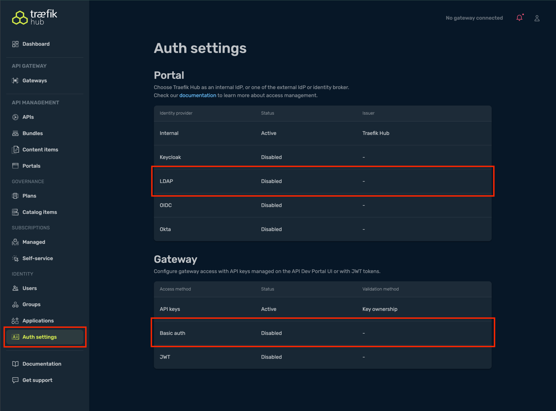 Auth settings - LDAP and Basic auth