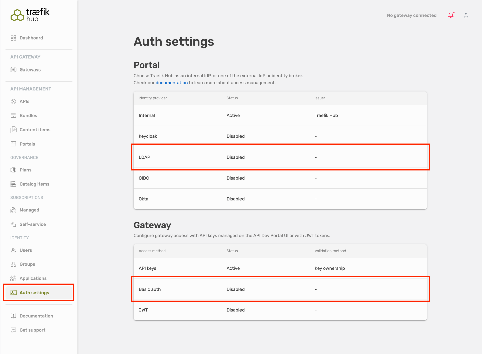 Auth settings - LDAP and Basic auth