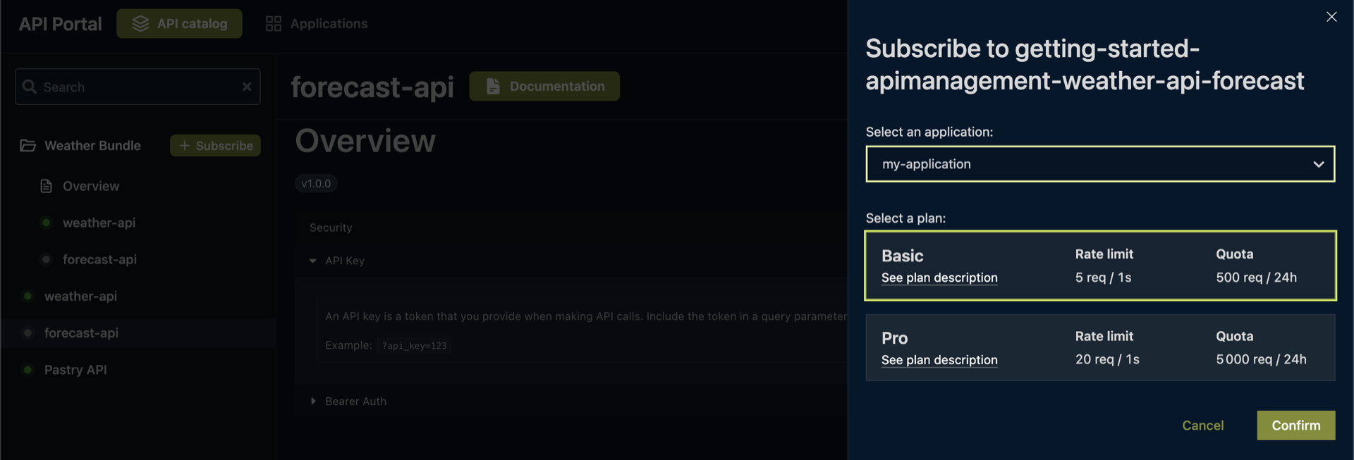 Self-service subscription form for an API