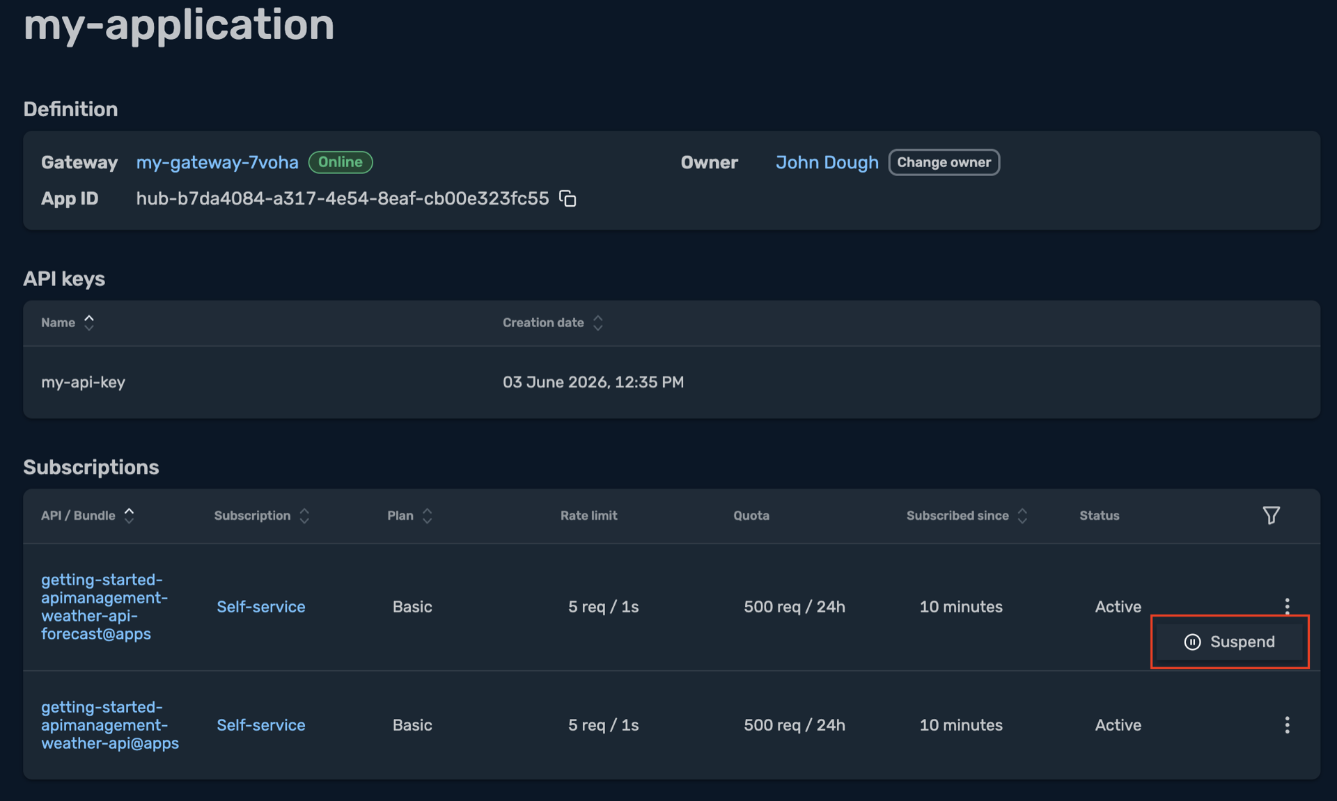 Self-service subscription details in Traefik Hub