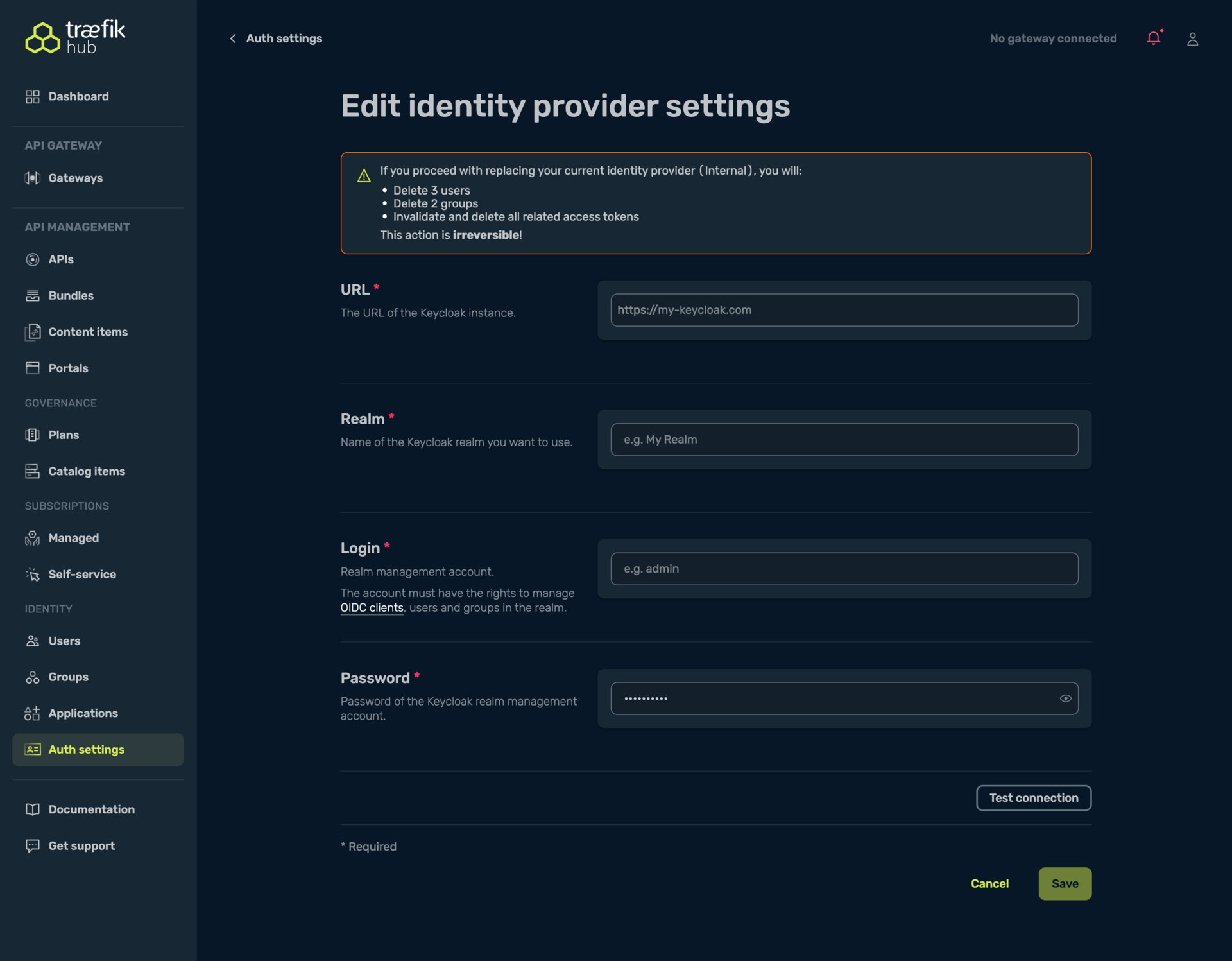 Keycloak configuration page