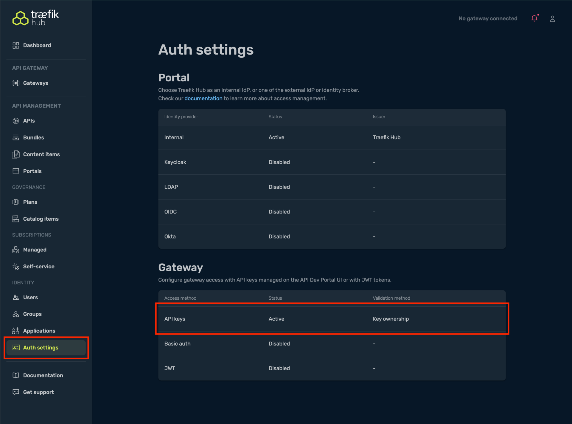 Select API key authentication