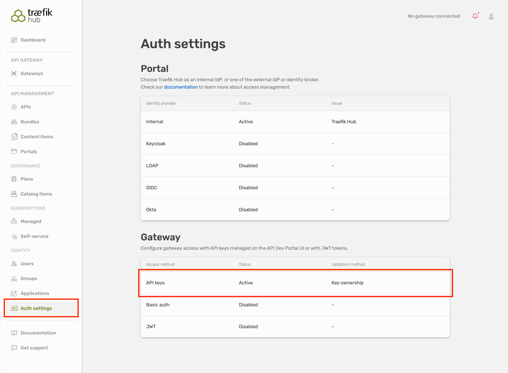 Select API key authentication