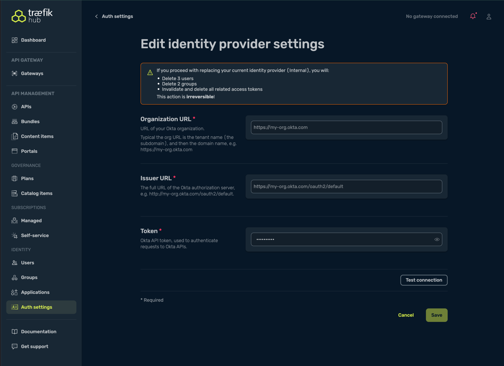 Okta configuration page