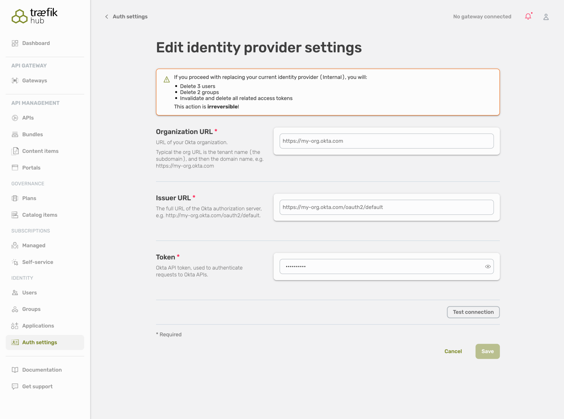Okta configuration page