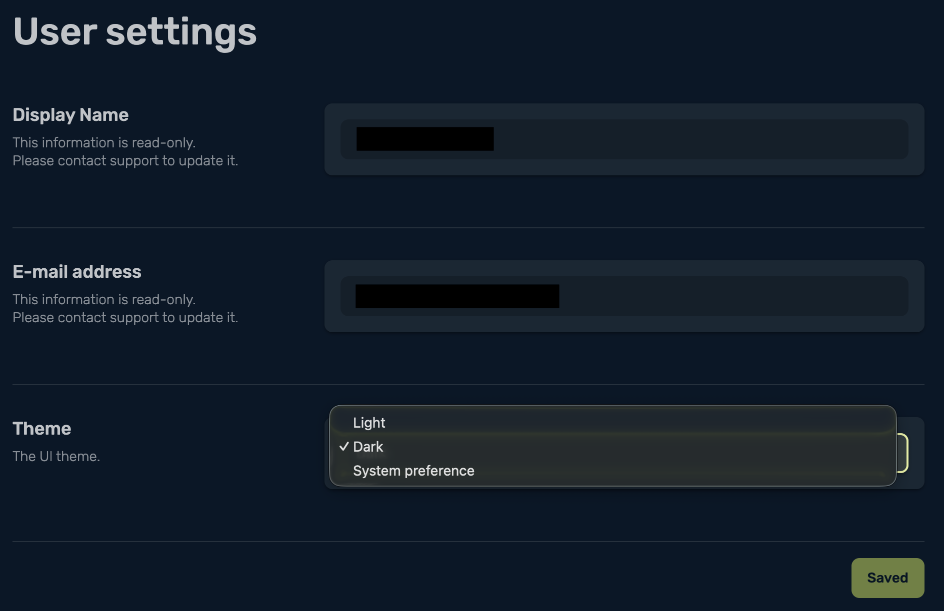User settings