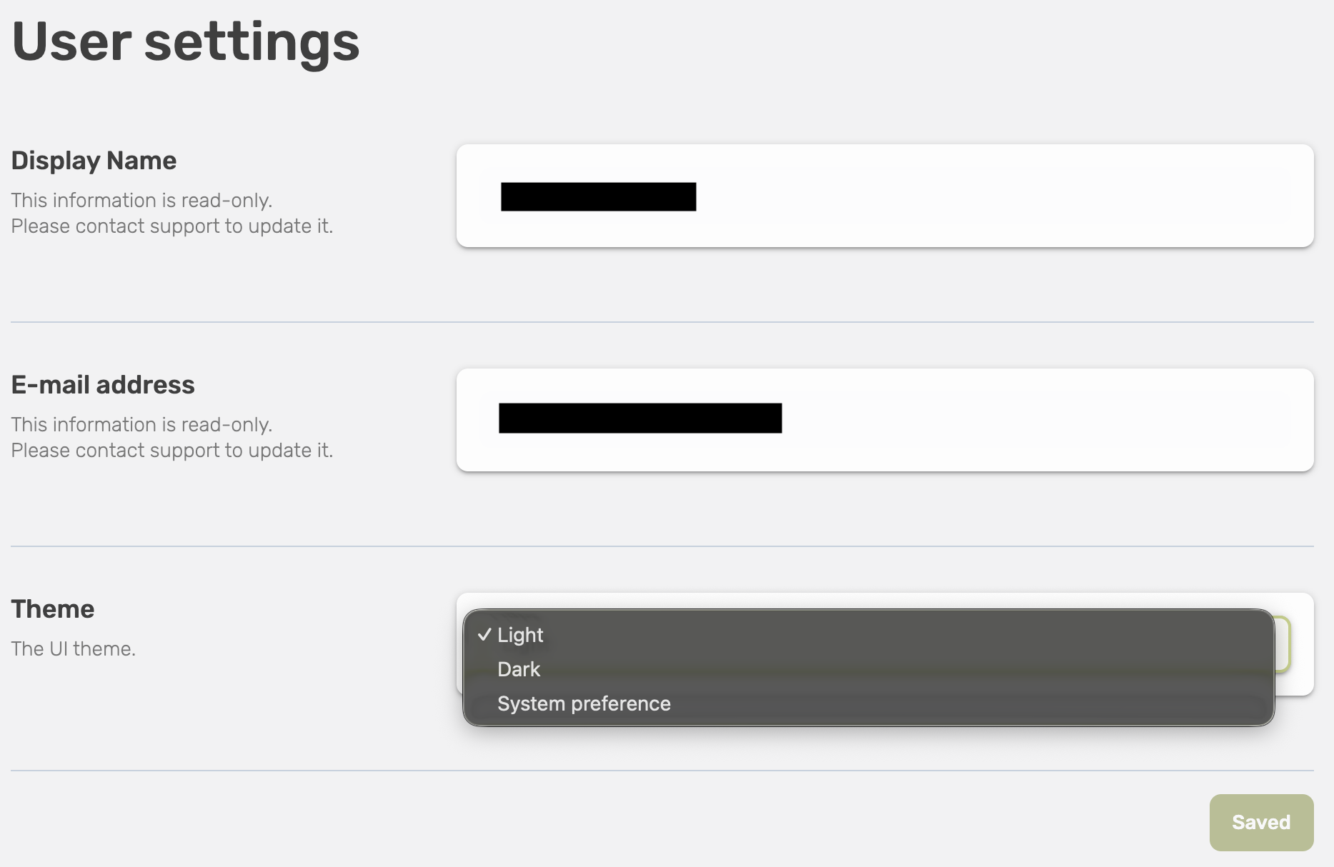 User settings