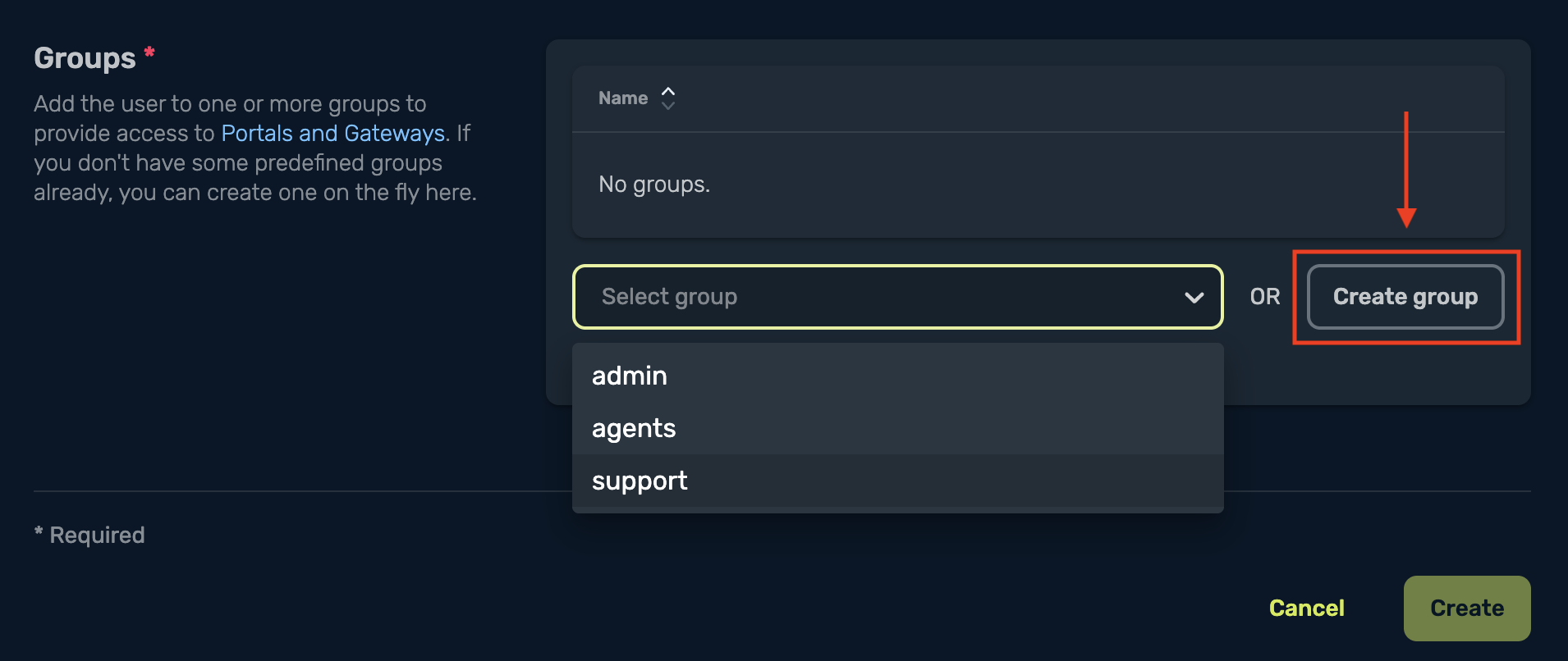 Select group or create new group