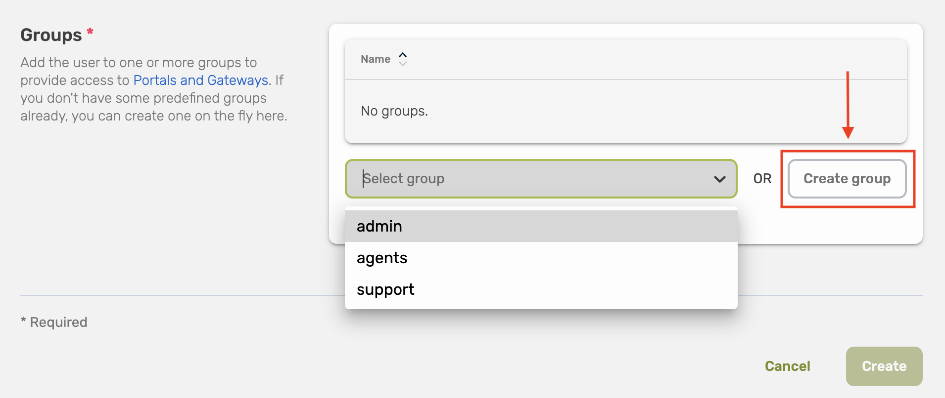 Select group or create new group
